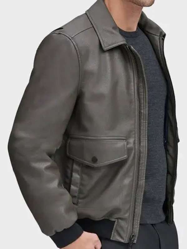 Men's Gray Real Leather Bomber Jacket The American Outfit