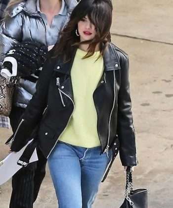Black Women's Leather Selena Gomez Motorcycle Jacket