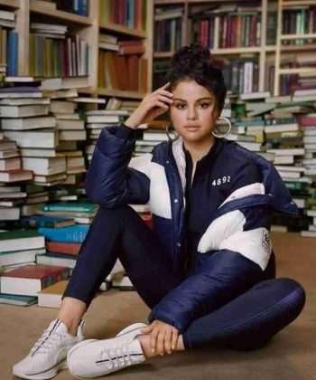 Singer Selena Gomez Blue & White Puffer Jacket