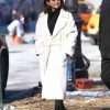 Singer Selena Gomez White Wool Belted Trench Coat