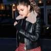 Selena Gomez Black Cropped Leather Jacket