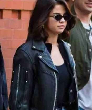 Singer Selena Gomez Black Motorcycle Leather Jacket for Women