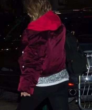 Taylor Swift Maroon Oversized Satin Bomber Jacket