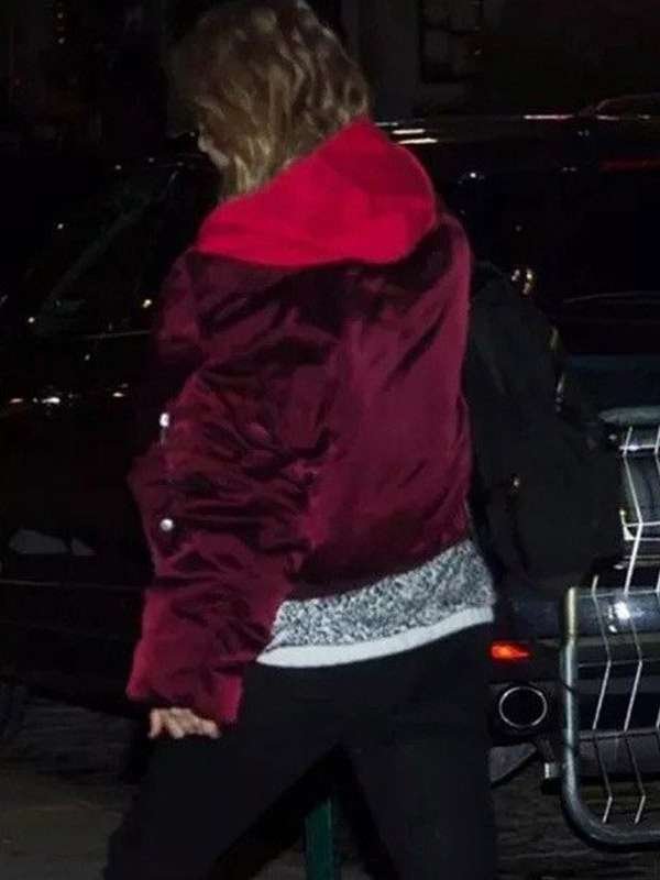 Taylor Swift Maroon Oversized Satin Bomber Jacket