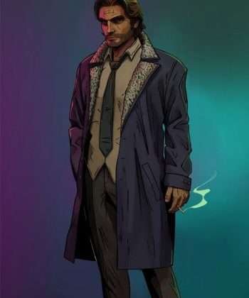 Video Game The Wolf Among Us 2 Bigby Wolf Blue Shearling Leather Trench Coat