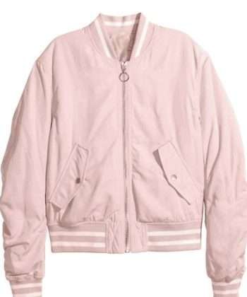 Womens Pink Stylish Flap Pocket Bomber Jacket