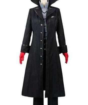 Video Game Persona 5 Jun Fukuyama Black Leather Trench Coat