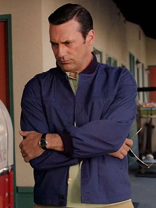 Don Draper Mad Men S07 Jon Hamm Blue Cotton Bomber Jacket