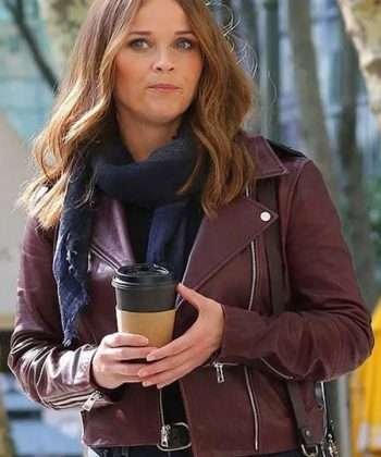 Bradley Jackson The Morning Show S02 Maroon Leather Biker Jacket