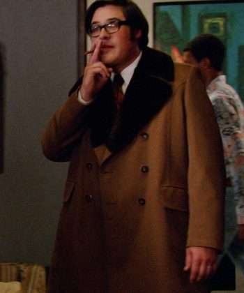 Harry Crane Mad Men S07 Rich Sommer Brown Wool Shearling Trench Coat