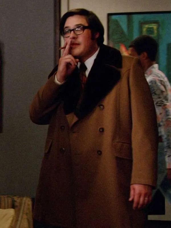 Harry Crane Mad Men S07 Rich Sommer Brown Wool Shearling Trench Coat