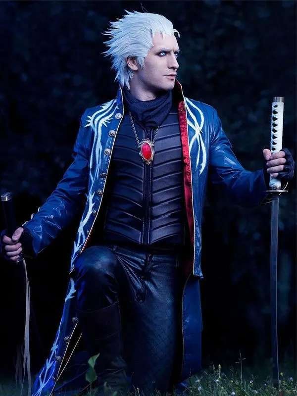 Dan Southworth Devil May Cry 3 Vergil Blue Leather Trench Coat