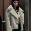 Laura Haddock The Recruit S01 Max Meladze White Shearling Biker Jacket