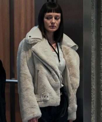 Laura Haddock The Recruit S01 Max Meladze White Shearling Biker Jacket