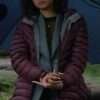 Vella Lovell Animal Control Emily Price Burgundy Puffer Hooded Coat