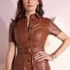 Emily Swallow Star Wars The Mandalorian The Armorer Brown Long Leather Jacket