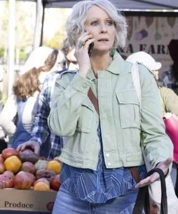 Cynthia Nixon And Just Like That Miranda Hobbes Green Cotton Jacket