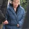 The Miracle Club 2023 Kathy Bates Blue Hooded Coat
