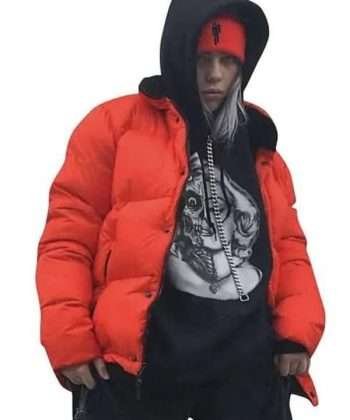 Billie Eilish Orange Puffer Hooded Jacket