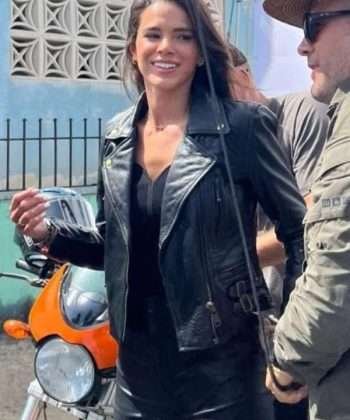 Bruna Marquezine Blue Beetle 2023 Jenny Kord Black Biker Leather Jacket
