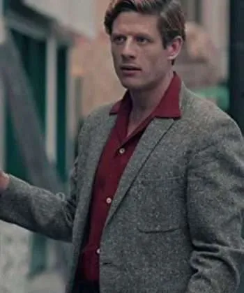 James Norton Grantchester Sidney Chambers Gray Wool Blazer Coat
