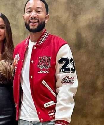 John Legend Red and White Bomber Jacket
