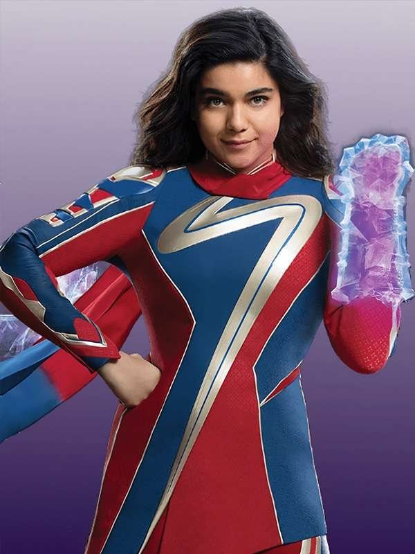 Iman Vellani The Marvels 2023 Kamala Khan Costume Leather Jacket