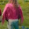 A Minecraft 2025 Jason Momoa Pink Fringe Leather Jacket