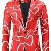Hearts Printed Red Blazer