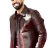 Drake Maroon Bomber Leather Jacket