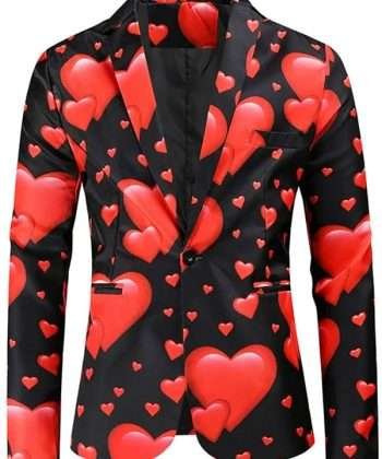 Hearts Printed Black Blazer