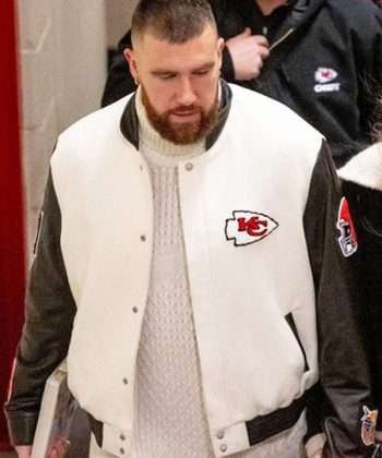 Alternative view of Travis Kelce Chiefs Varsity Jacket