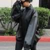 Kim Kardashian Street Style 2024 Black Bomber Leather Jacket