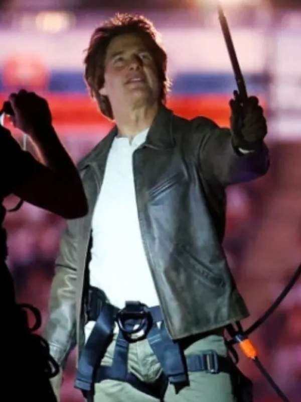 Tom Cruise Paris Olympics Closing Ceremony Leather Jacket