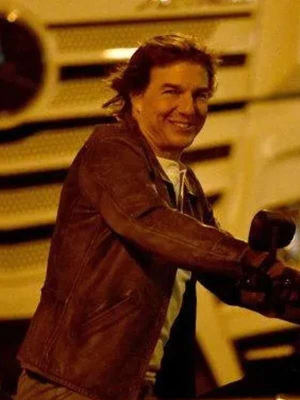 Tom Cruise Paris Olympics Closing Ceremony Brown Leather Jacket