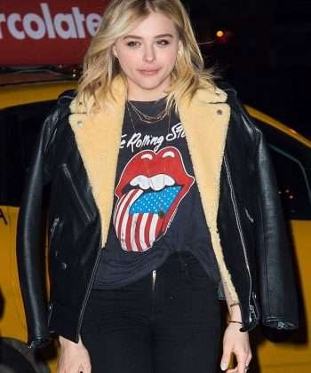 Chloe Grace Moretz Black Leather Shearling Jacket
