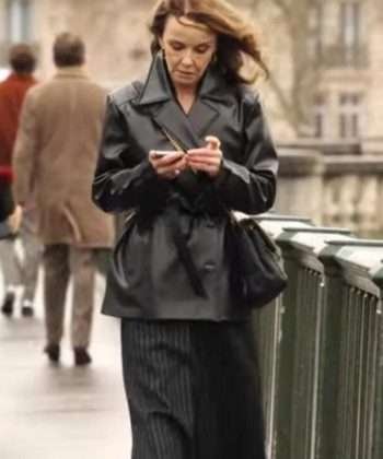 Emily in Paris Sylvie Grateau S04 Black Leather Coat