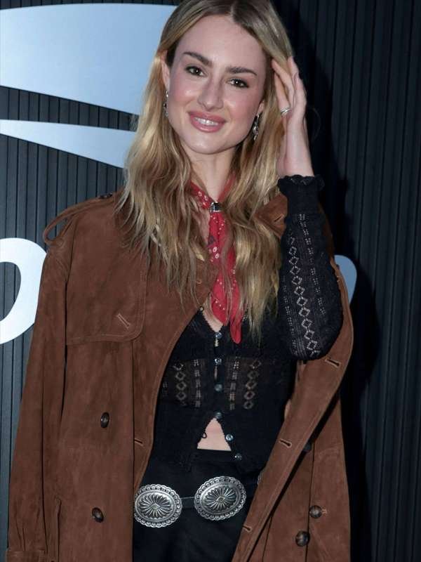 Grace Van Patten Brown Suede Leather Coat