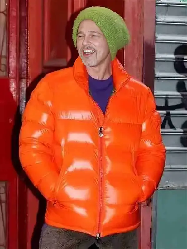 Wolfs 2024Brad Pitt Orange Puffer Jacket