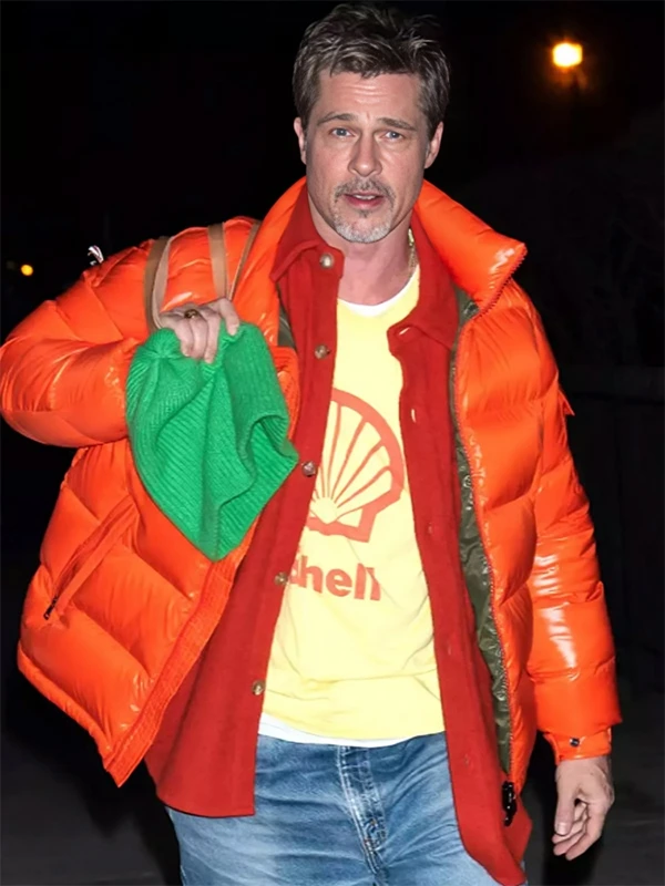 Wolfs Brad Pitt Orange Puffer Jacket