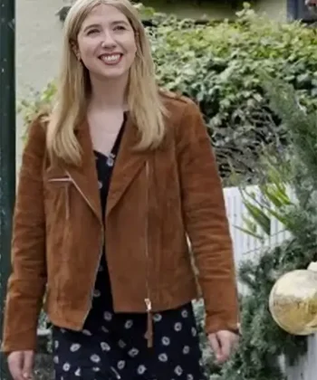Ali Hardiman Christmas at Castle Hart Brown Biker Jacket