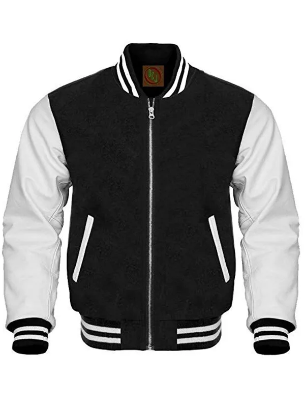 Mens Black White Varsity Jacket