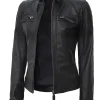 Women Slim Fit Black and Leather Jacket