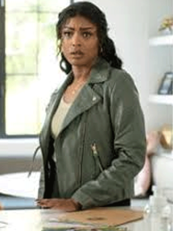 Daphne Forrester High Potential 2024 Green Leather Jacket - Image 2