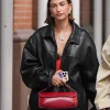 Hailey Bieber's Oversized Black Leather Jacket