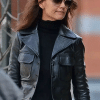 Katie Holmes Street Style Cropped Leather Jacket