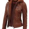 Womens Brown Leather Jacket With Hood