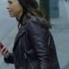 An Unexpected Valentine 2025 Lacey Chabert Brown Leather Jacket