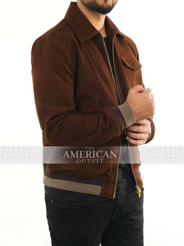 The Day of the Jackal 2024 Eddie Redmayne Brown Suede Bomber Jacket