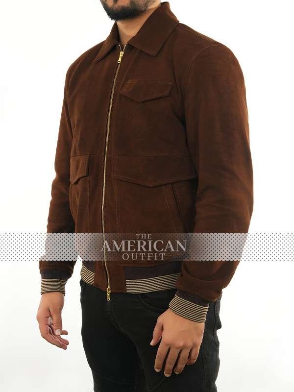 The Day of the Jackal 2024 Eddie Redmayne Suede Bomber Jacket